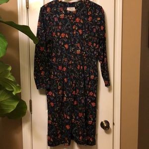 Talbots long sleeve black dress with pattern, PM